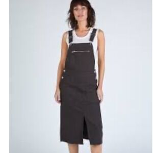 Uskees‎ organic black denim pinafore overall dress in black size 12 midi #2002